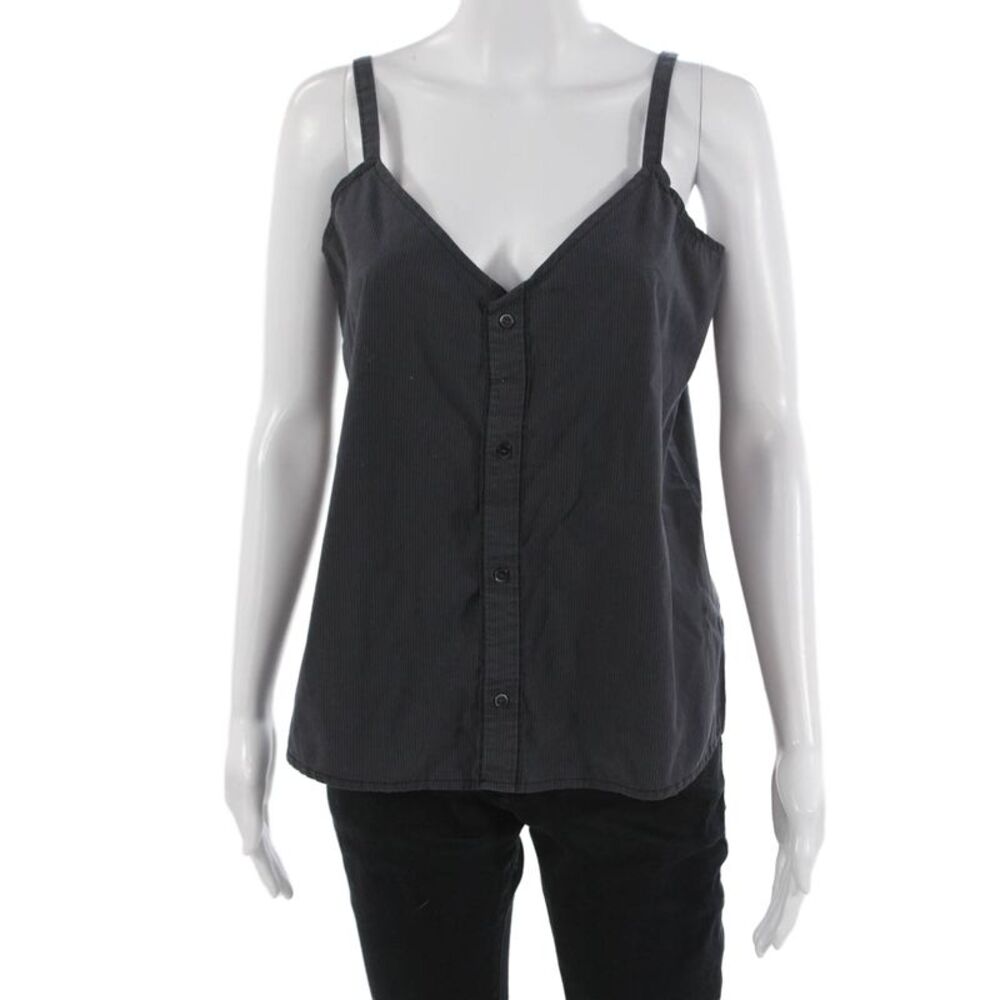 Kate McHale Jensen Women Striped V-Neck Button-Up Camisole Gray Size M